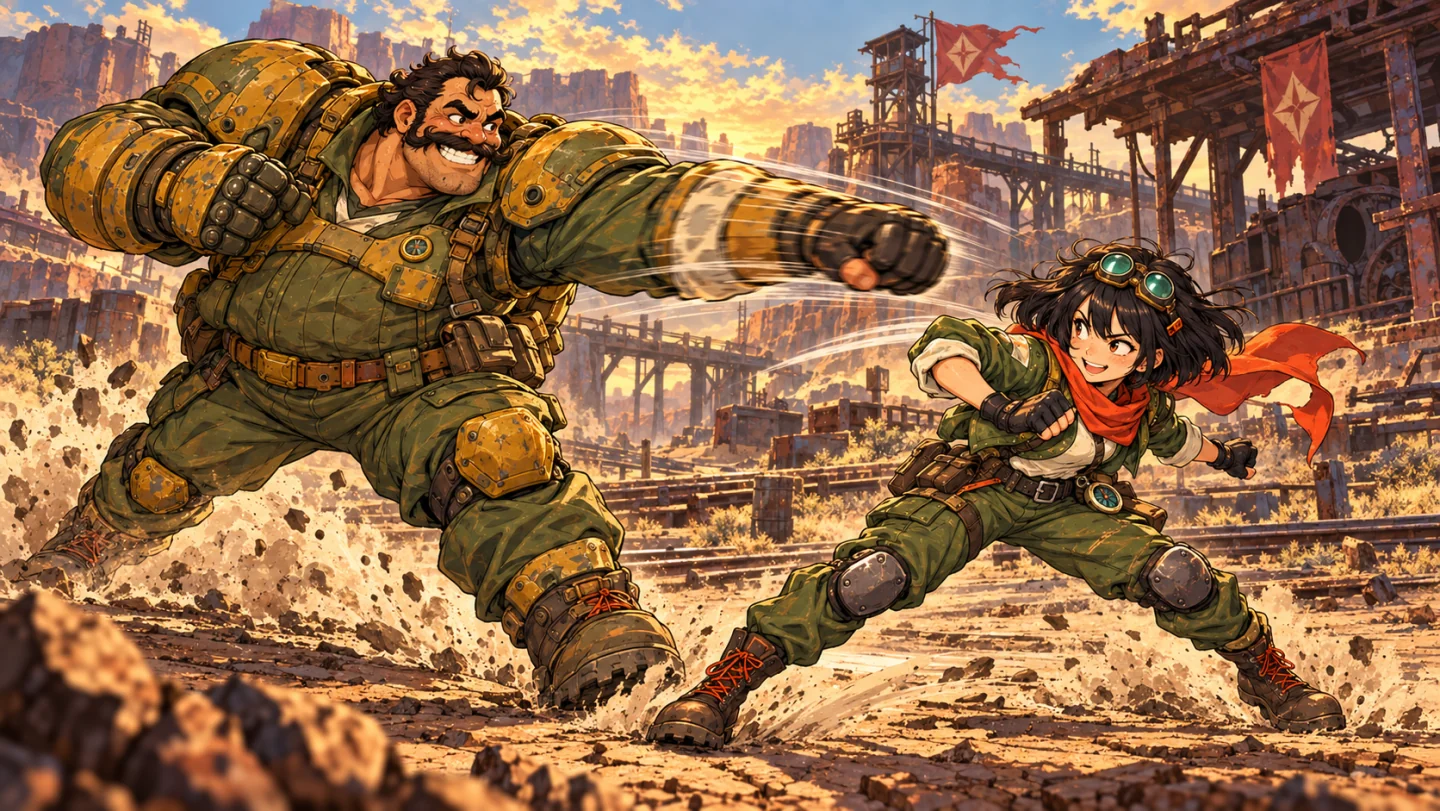 Illustration of a duel: two fighters dodging punches and waiting for the moment to counter