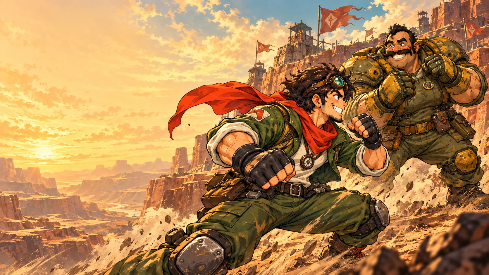 FRONT series comrades trading blows in the wasteland. DUELFRONT artwork
