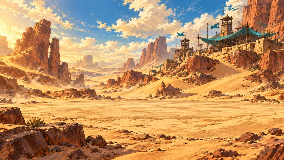 Anime-style artwork of Scorching Sand Sea